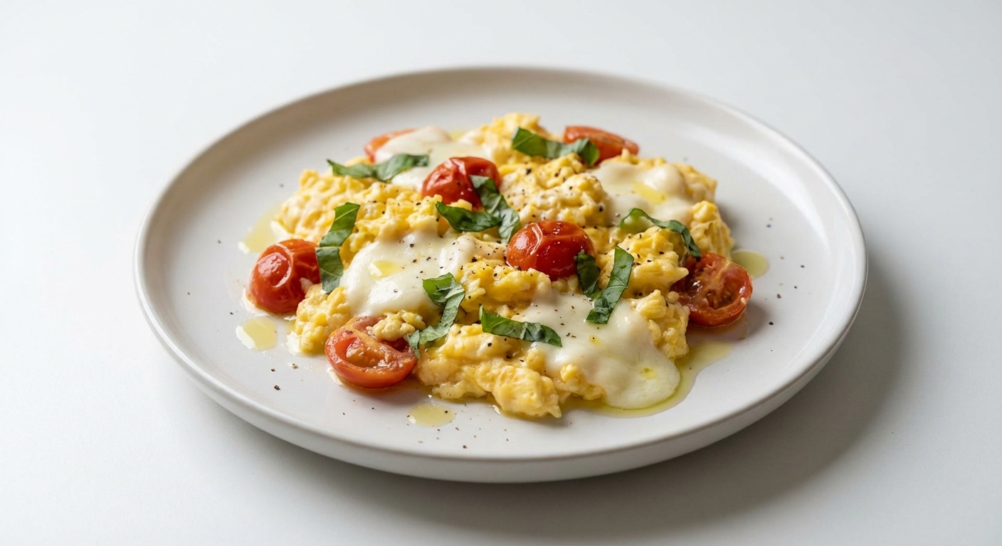 Jajecznica z Mozzarellą, Bazylią i Pomidorami