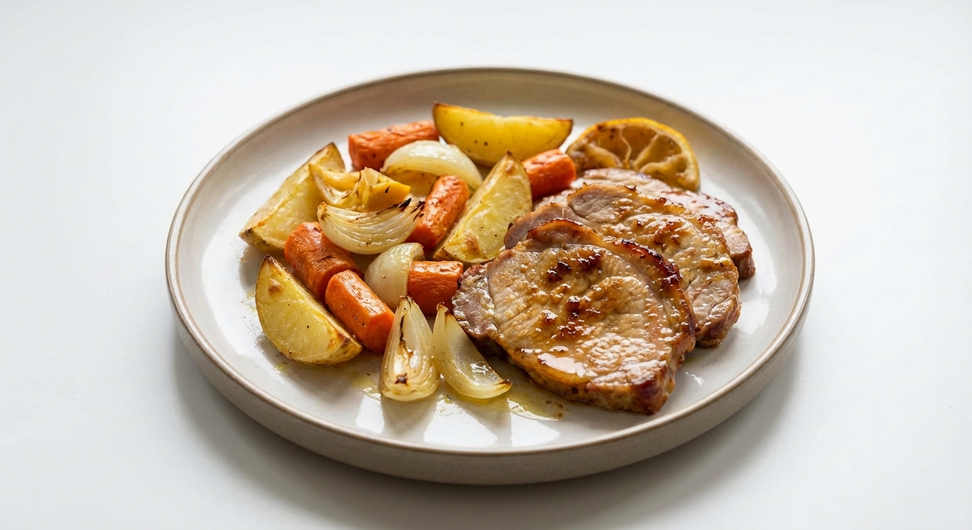 Miodowa karkówka pieczona z warzywami