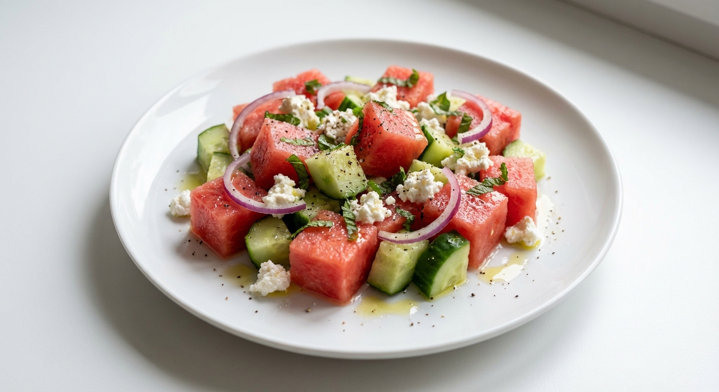 Sałatka z Arbuza, Twarogu i Mięty