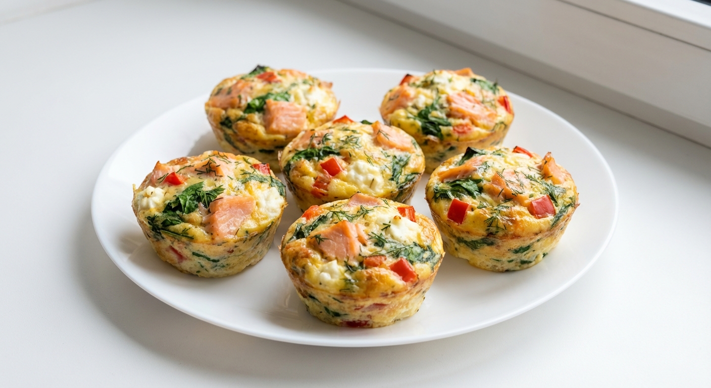 Jajeczne muffiny z łososiem i twarogiem