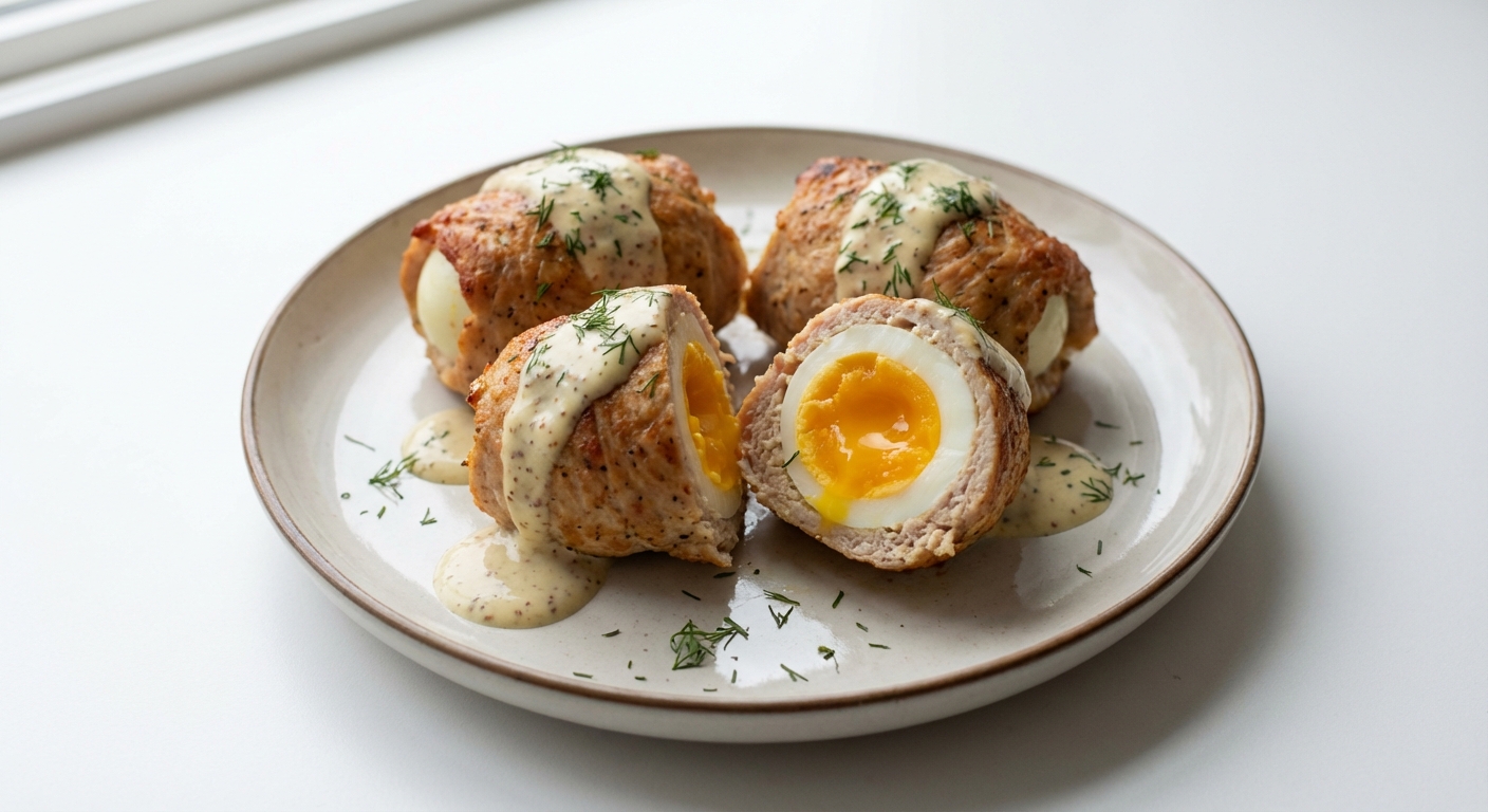 Jajka w Indyku z Musztardowym Sosem