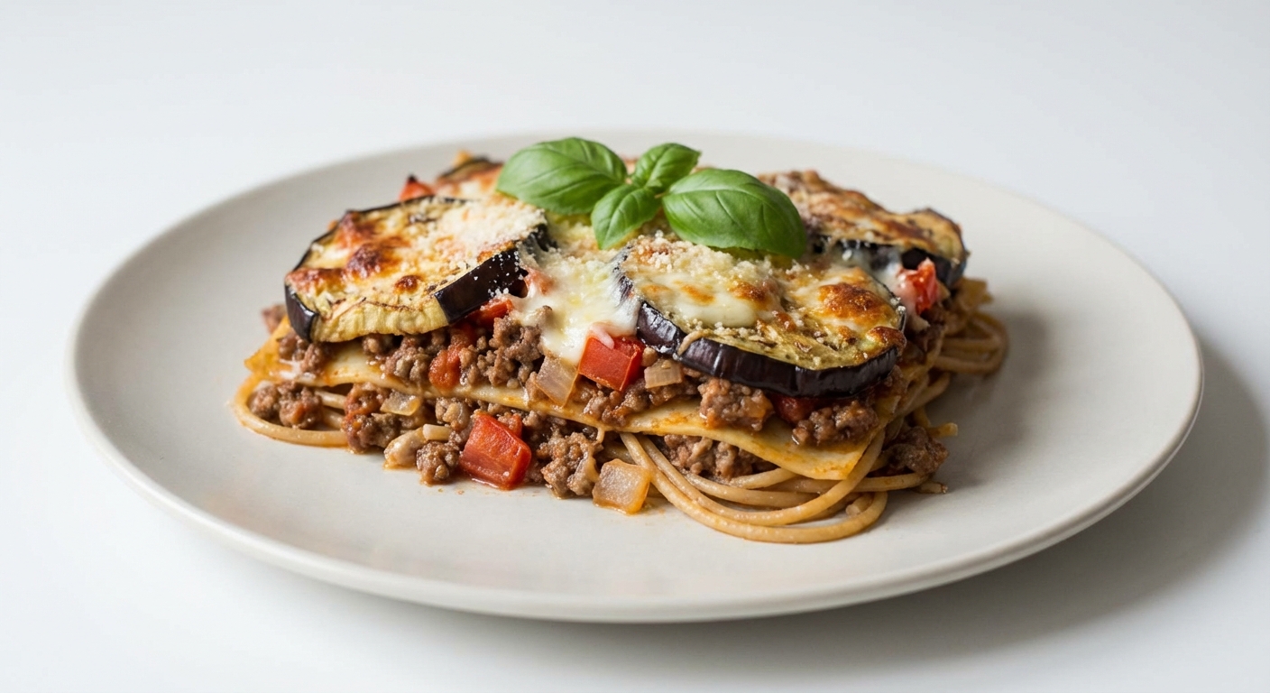 Lasagne z Bakłażanem, Wołowiną i Mozzarellą