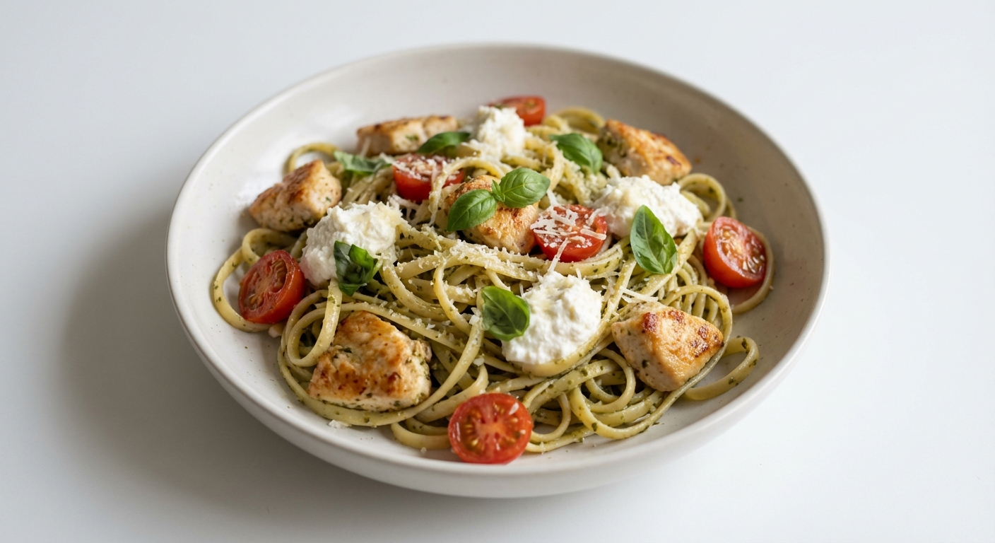 Linguine z kurczakiem, pesto i ricottą