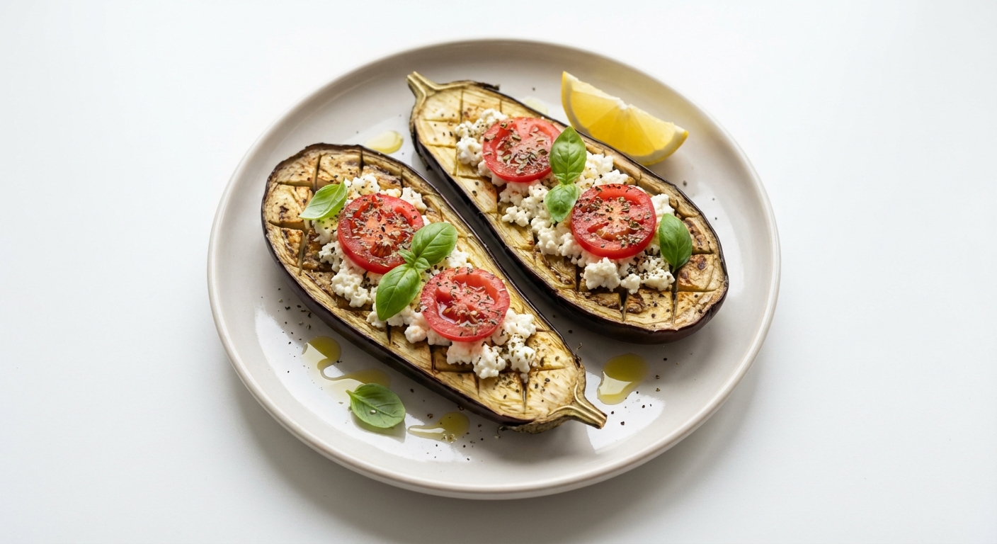 Pieczony bakłażan z twarogiem i pomidorami