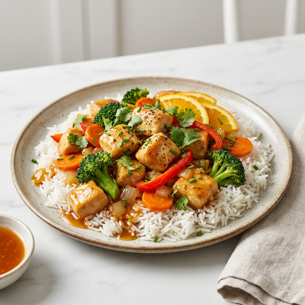 Kurczak w Miodowo-Pomarańczowym Sosie z Warzywami