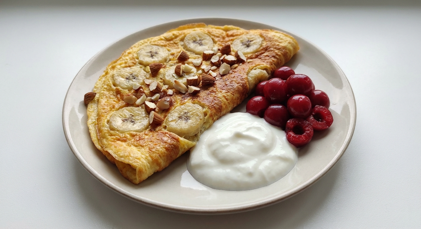 Omlet z bananem, skyrem i migdałami