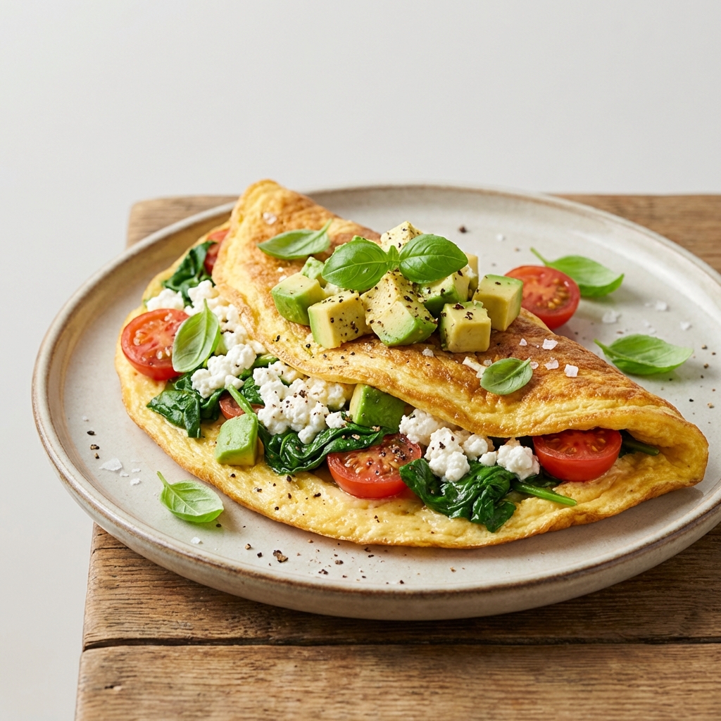 Omlet z Awokado, Twarogiem i Szpinakiem
