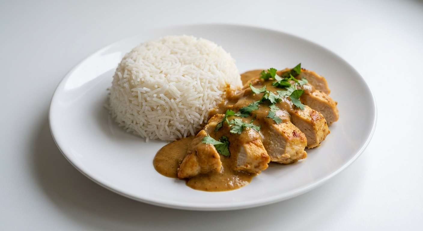Kurczak w sosie orzechowym, ryż basmati