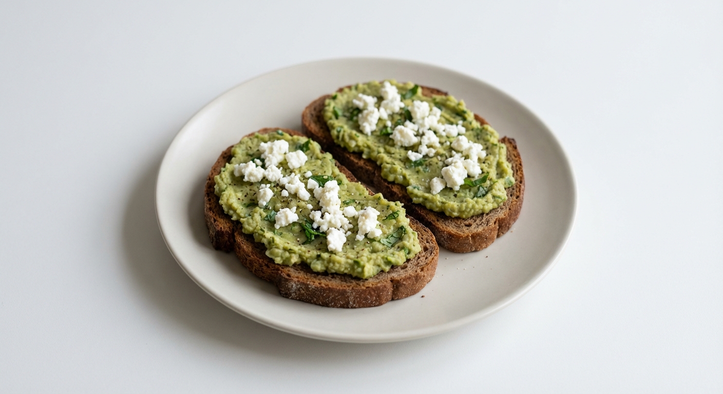 Żytnie grzanki z bobem i twarogiem