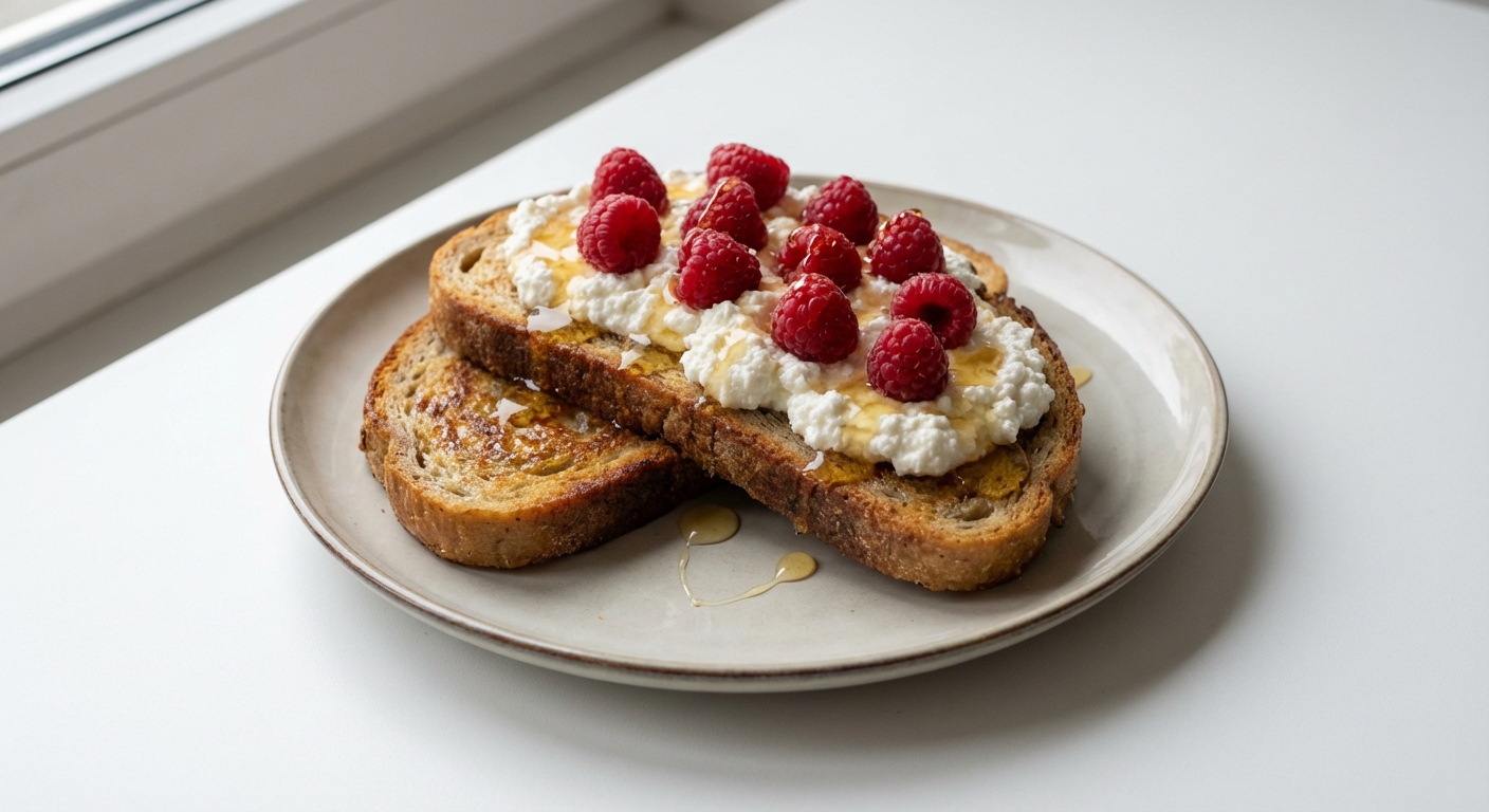 Żytnie Tosty z Twarogiem, Malinami i Miodem