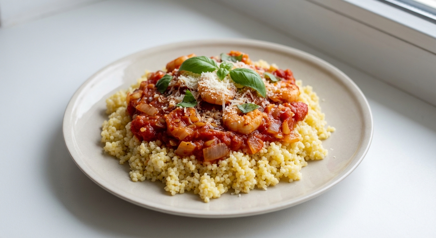 Krewetki w Pomidorach na Kaszy Jaglanej