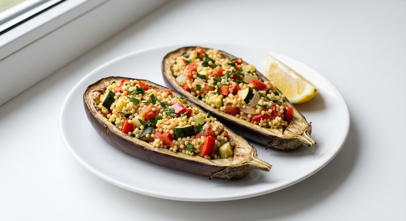 Bakłażany z kaszą jaglaną i warzywami