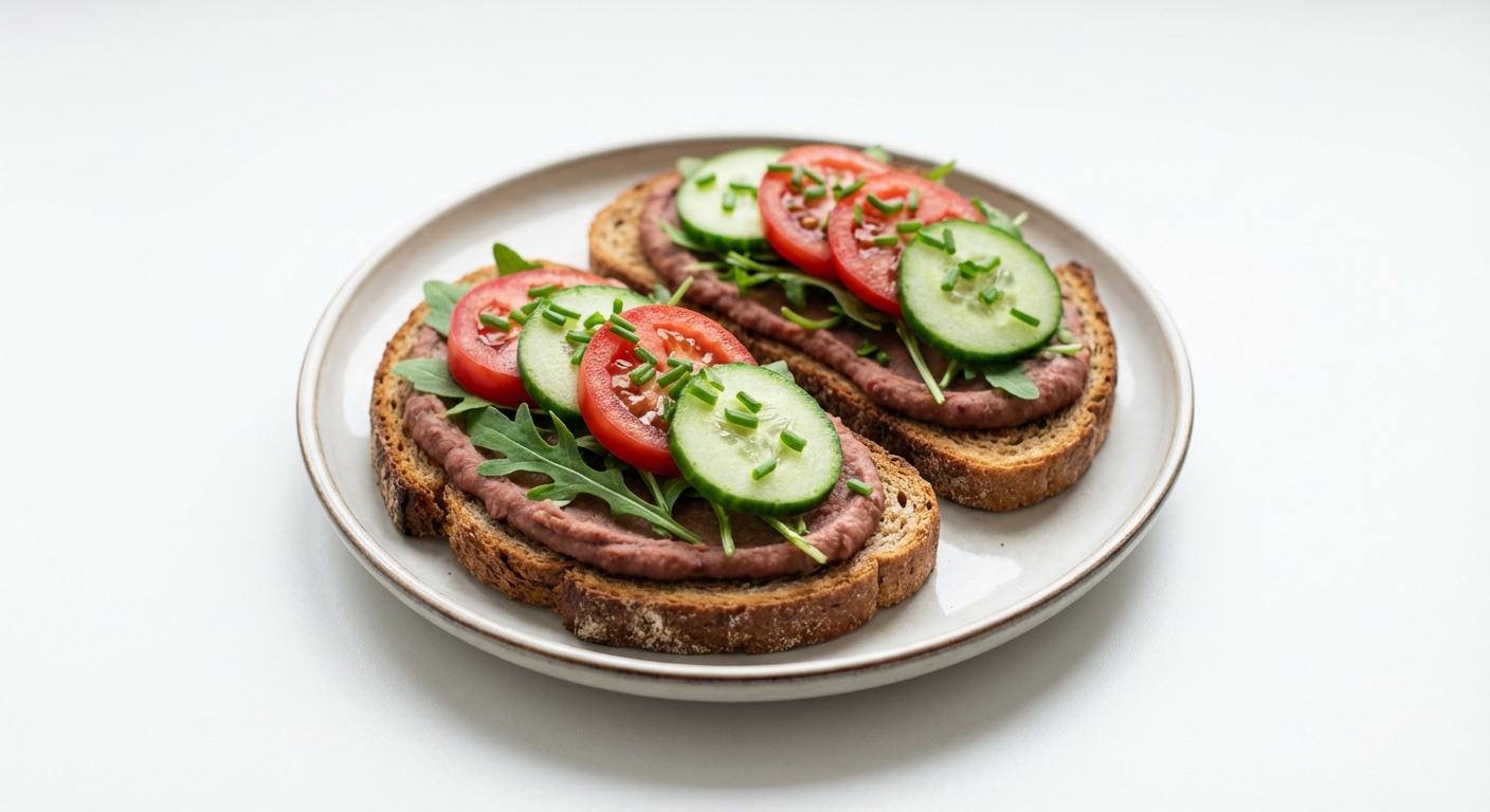 Żytnie kanapki z fasolą i warzywami