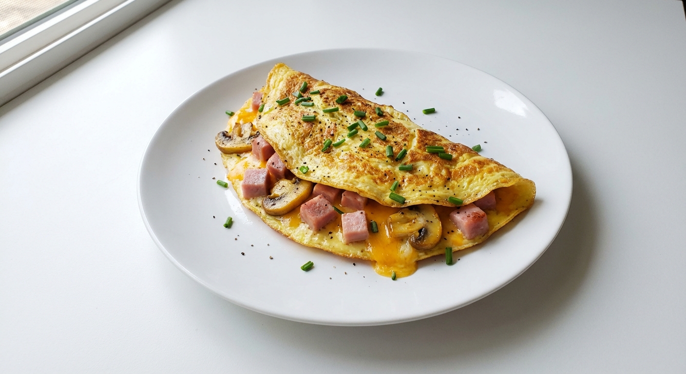 Omlet z Szynką, Pieczarkami i Cheddarem
