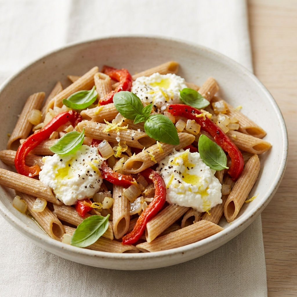 Penne z Ricottą i Pieczoną Papryką