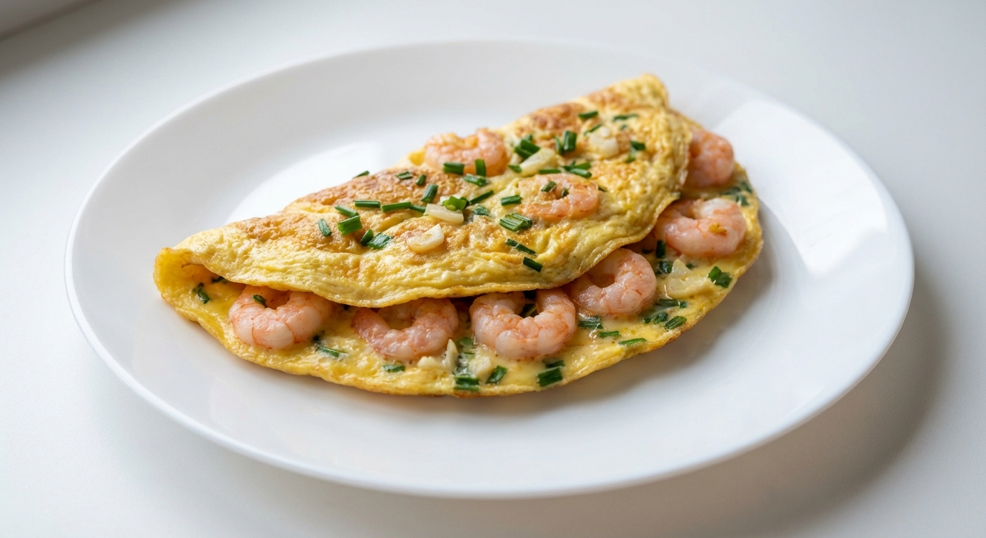Omlet z Krewetkami, Czosnkiem i Szczypiorkiem