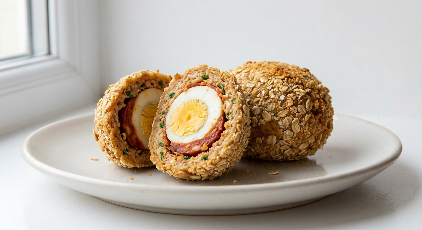 Jajka po Szkocku z Chorizo i Owsianką