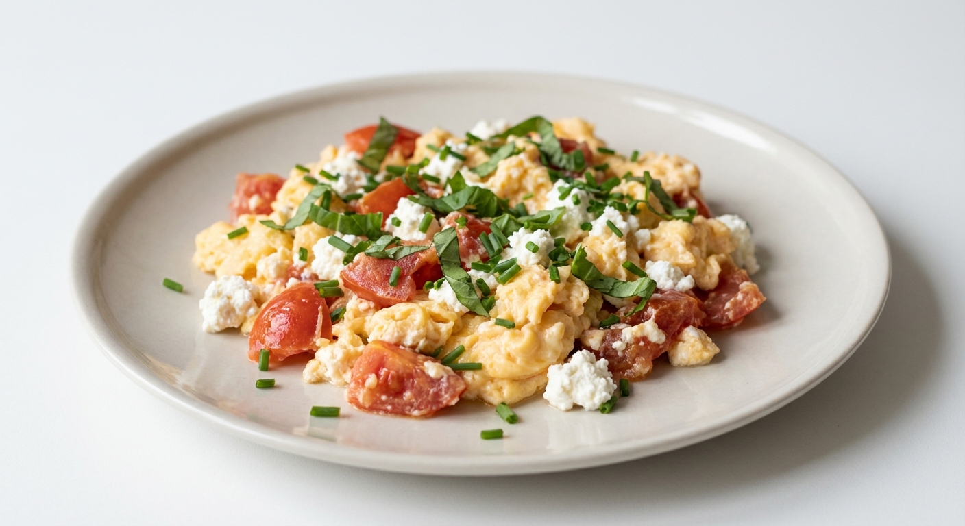 Jajecznica z twarogiem i pomidorem