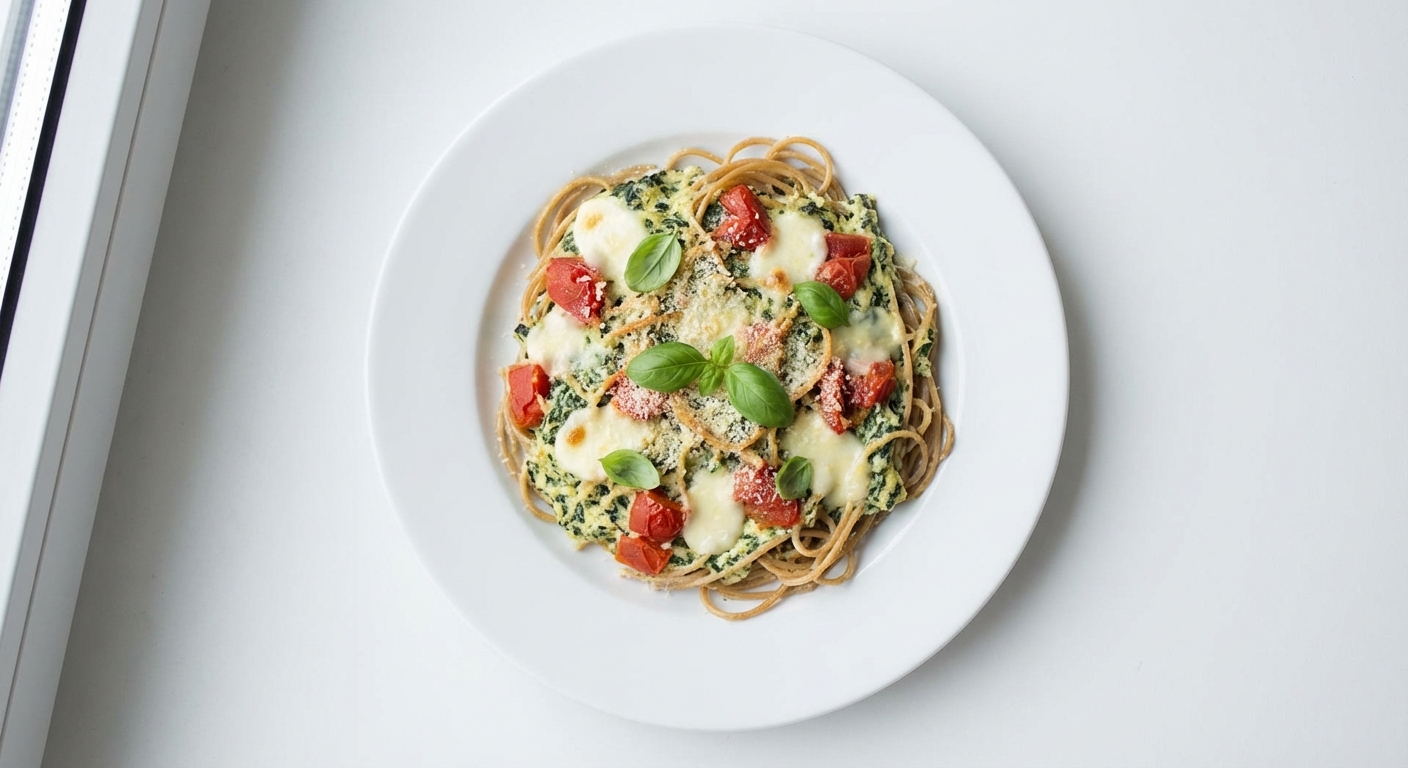 Zapiekanka ze szpinaku, ricotty i spaghetti