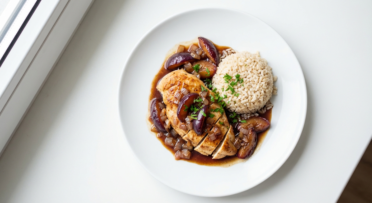 Kurczak w śliwkach, miodzie i sosie sojowym