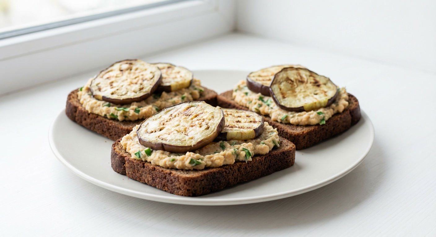 Żytnie kanapki z bakłażanem i ciecierzycą