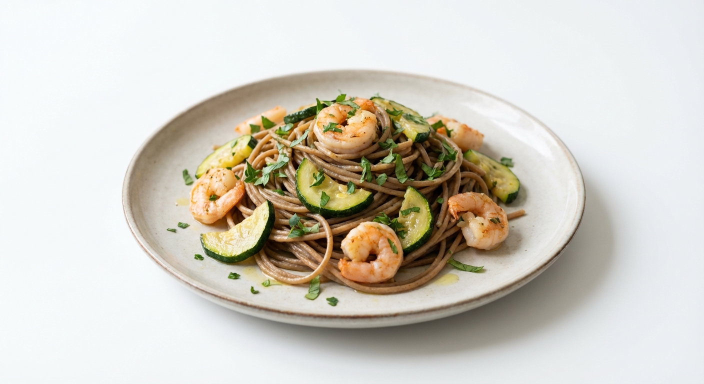 Spaghetti z krewetkami, cukinią i cytryną