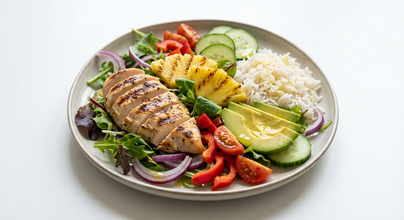 Sałatka z kurczakiem, ananasem i ryżem