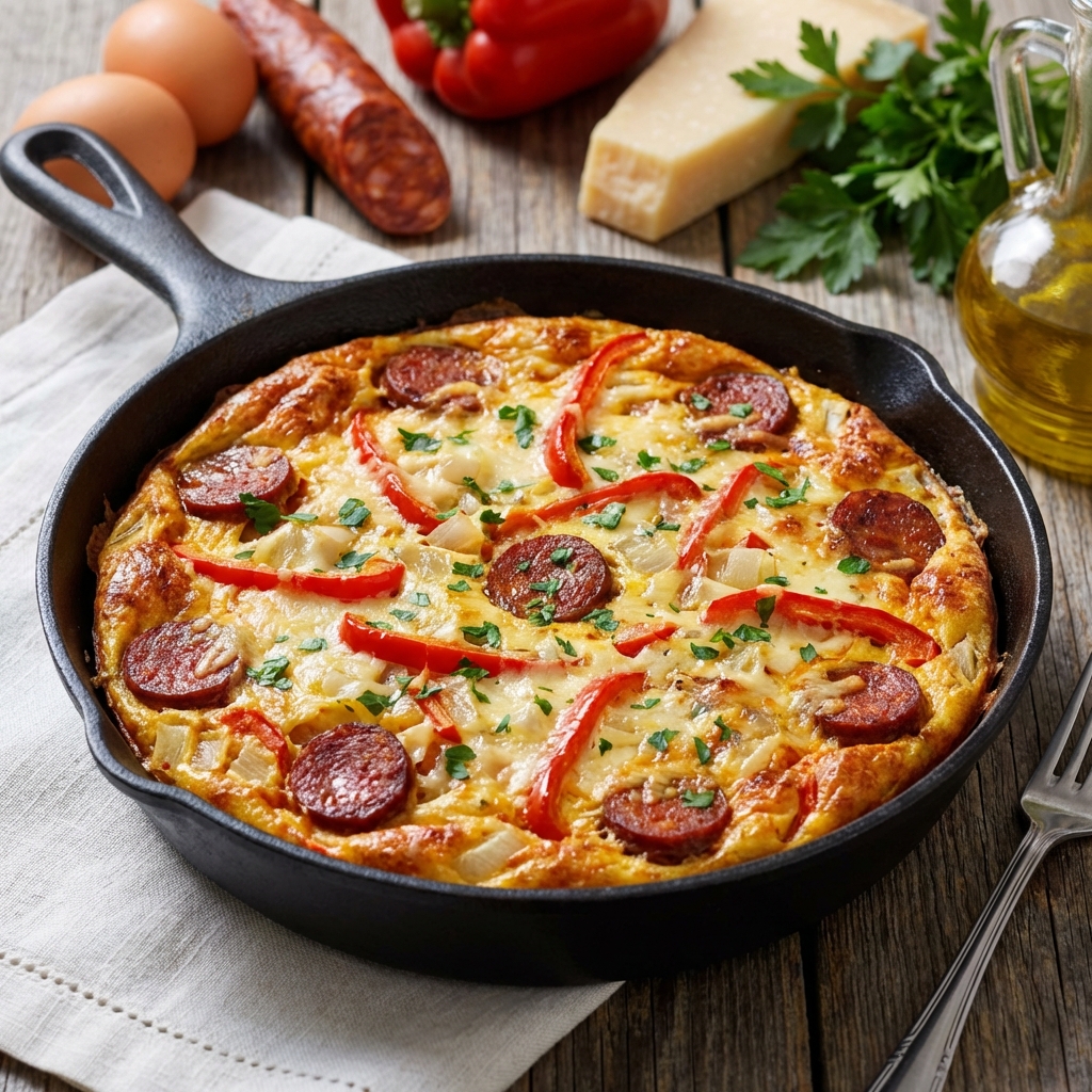 Frittata z chorizo, papryką i parmezanem
