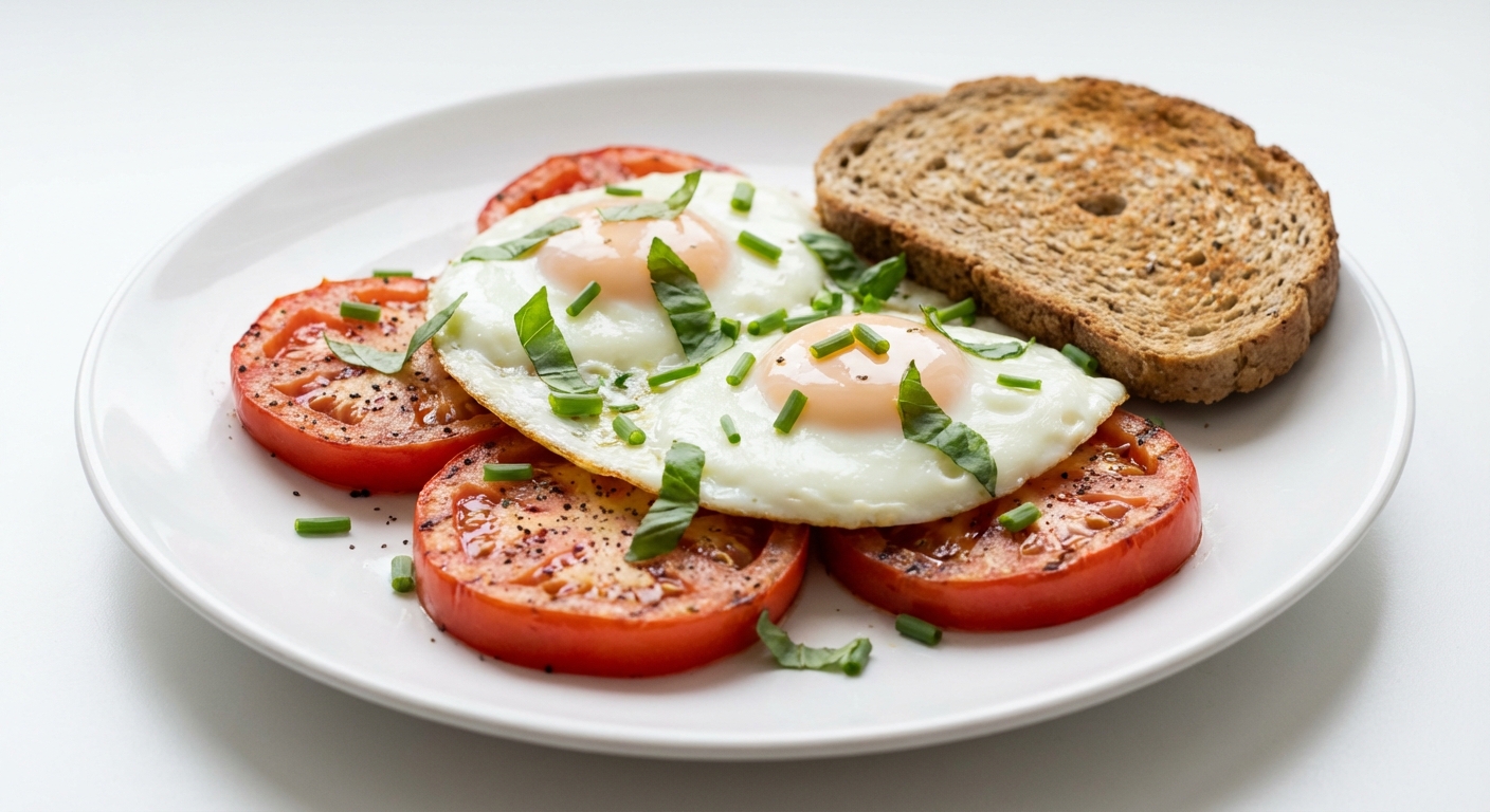 Jajka sadzone na pomidorze z bazylią