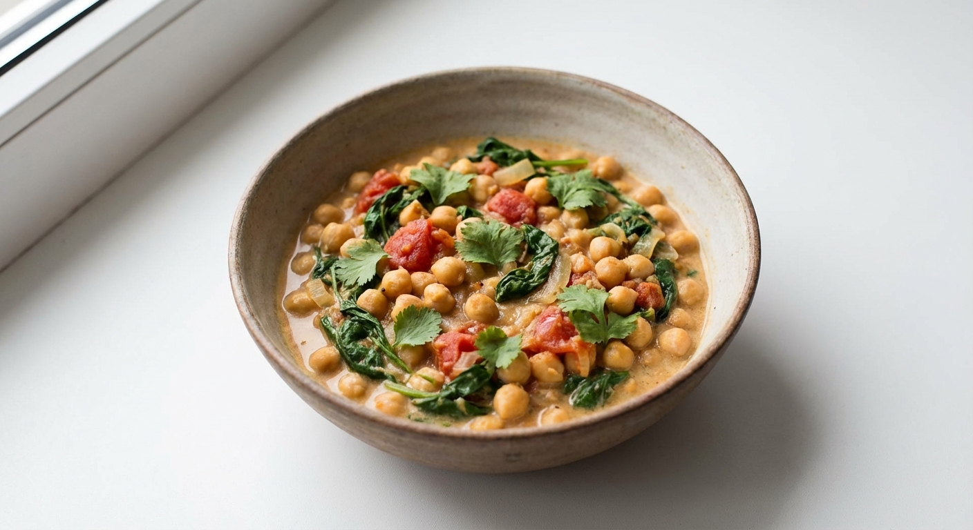 Ciecierzyca ze szpinakiem w mleczku kokosowym