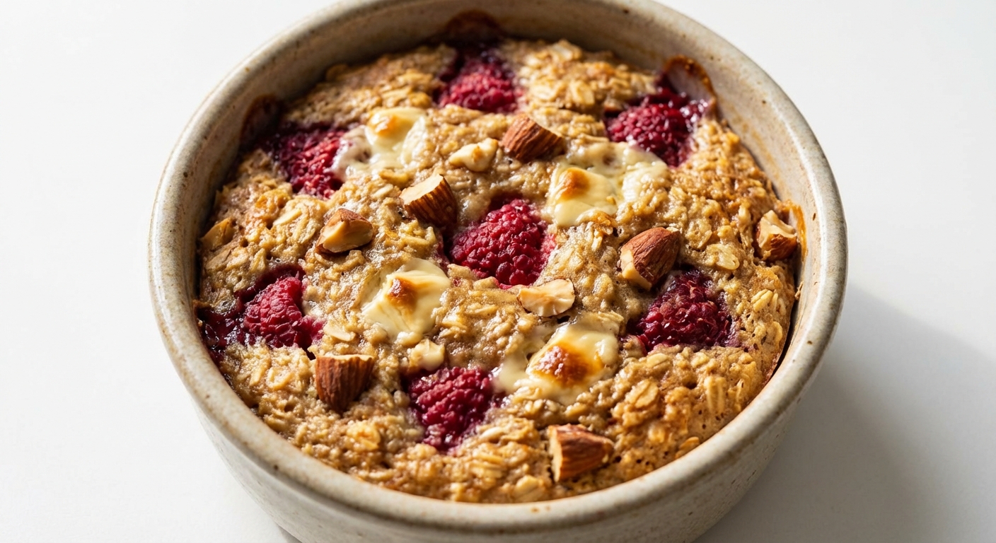 Pieczona owsianka z malinami i miodem