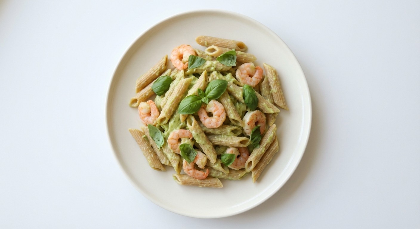 Penne z Awokado, Krewetkami i Bazylią