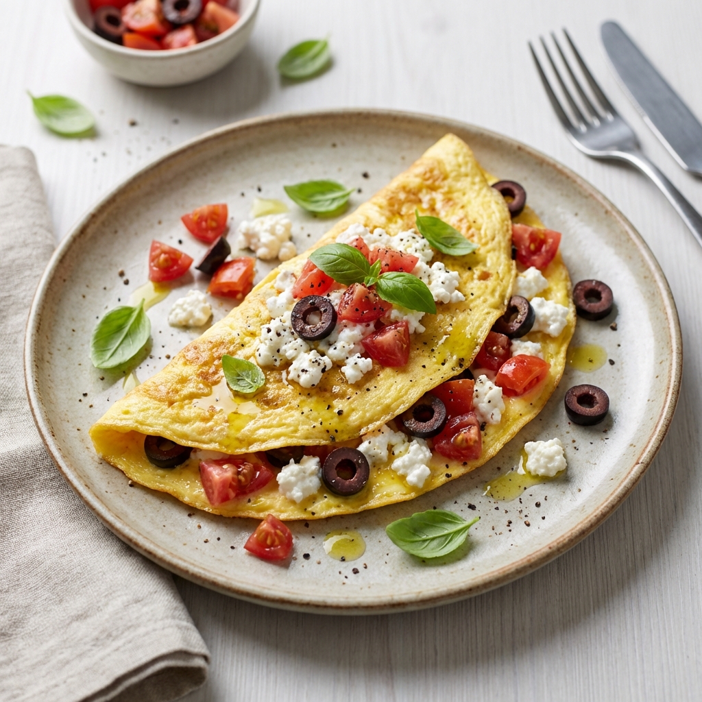 Omlet z Twarogiem, Pomidorami i Oliwkami