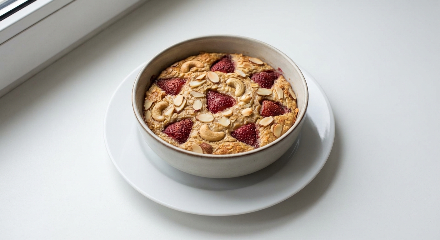 Pieczona owsianka z truskawkami i orzechami