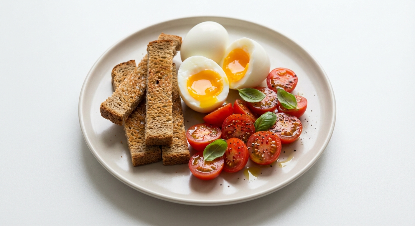 Żytnie grzanki z jajkiem i pomidorkami