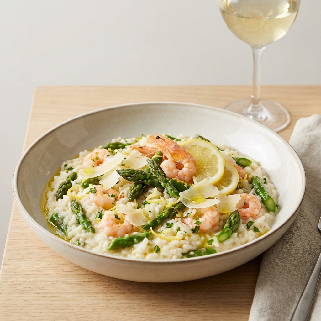 Risotto z krewetkami, szparagami i cytryną