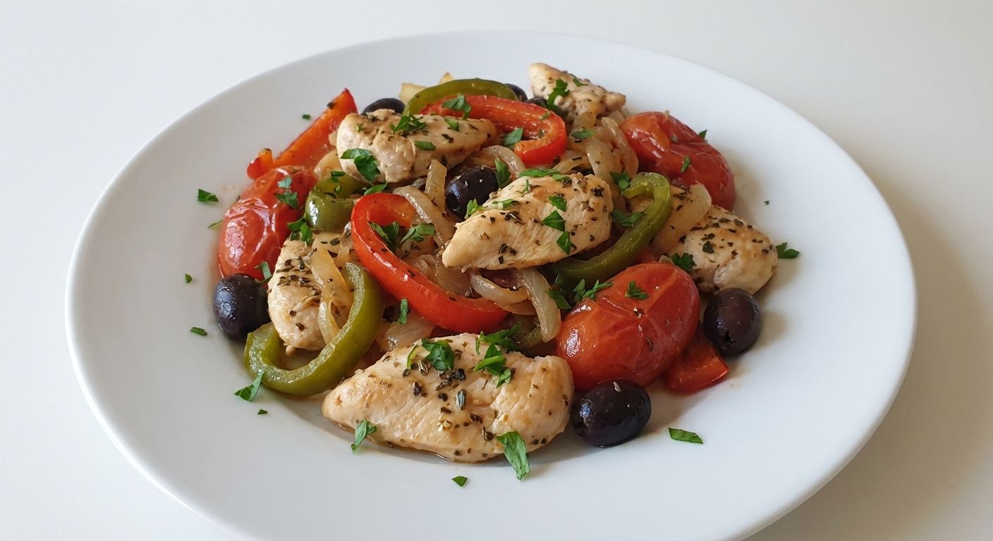 Kurczak z oliwkami i warzywami