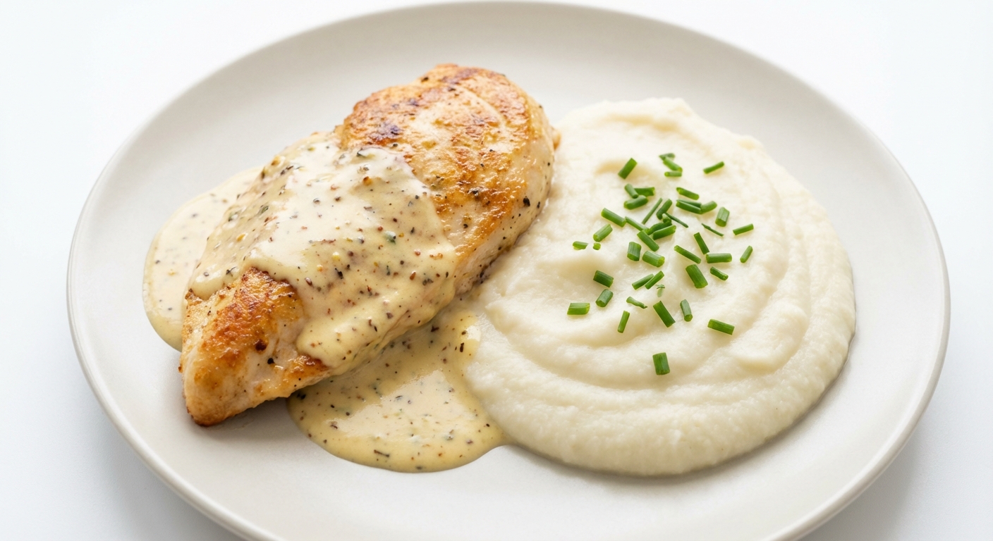 Kurczak Dijon z Puree Kalafiorowo-Ziemniaczanym