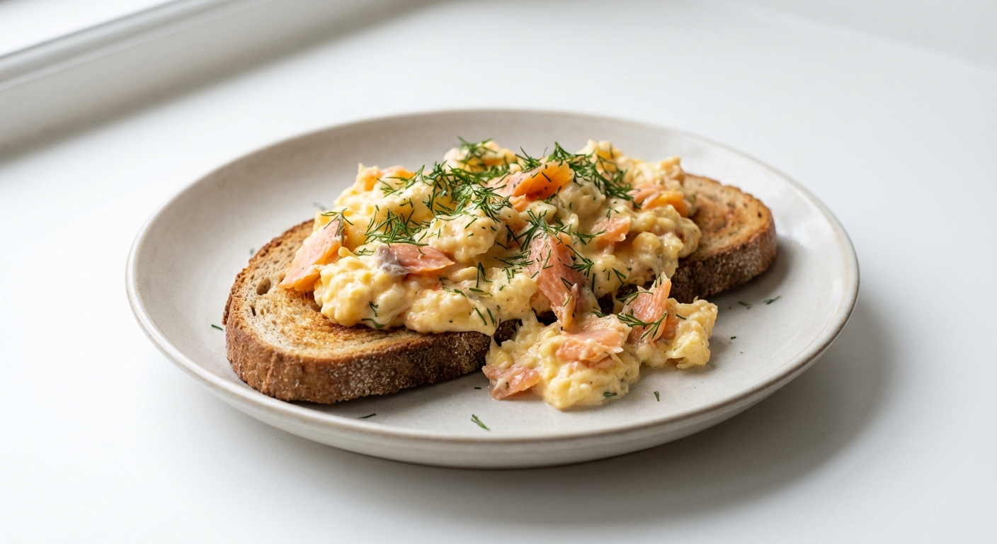 Jajecznica z łososiem i koperkiem na żytnim