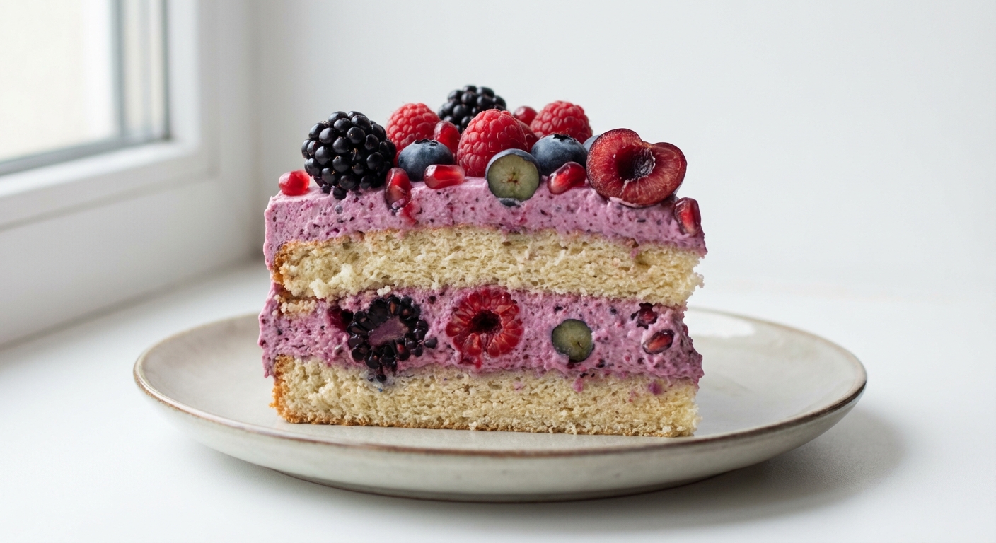 Biszkopt z kremem jeżynowo-malinowym