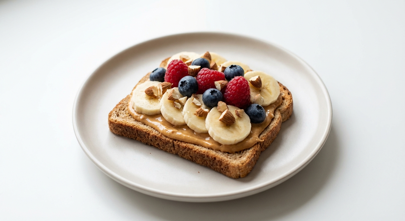 Razowy Tost z Masłem Orzechowym i Owocami