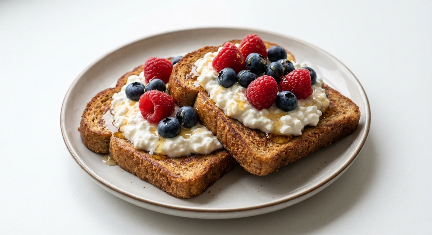 Razowe tosty z twarogiem i owocami