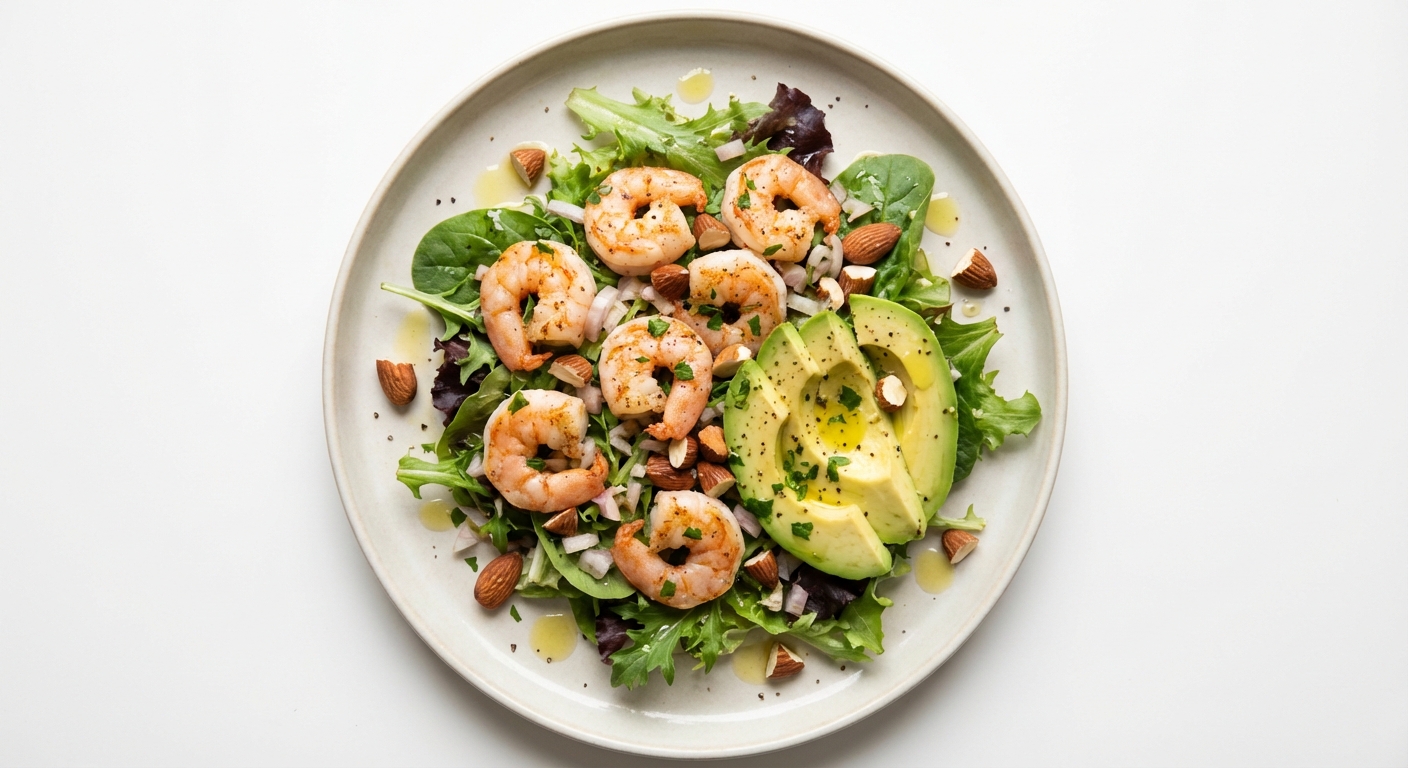 Sałatka z Krewetek, Awokado i Migdałów