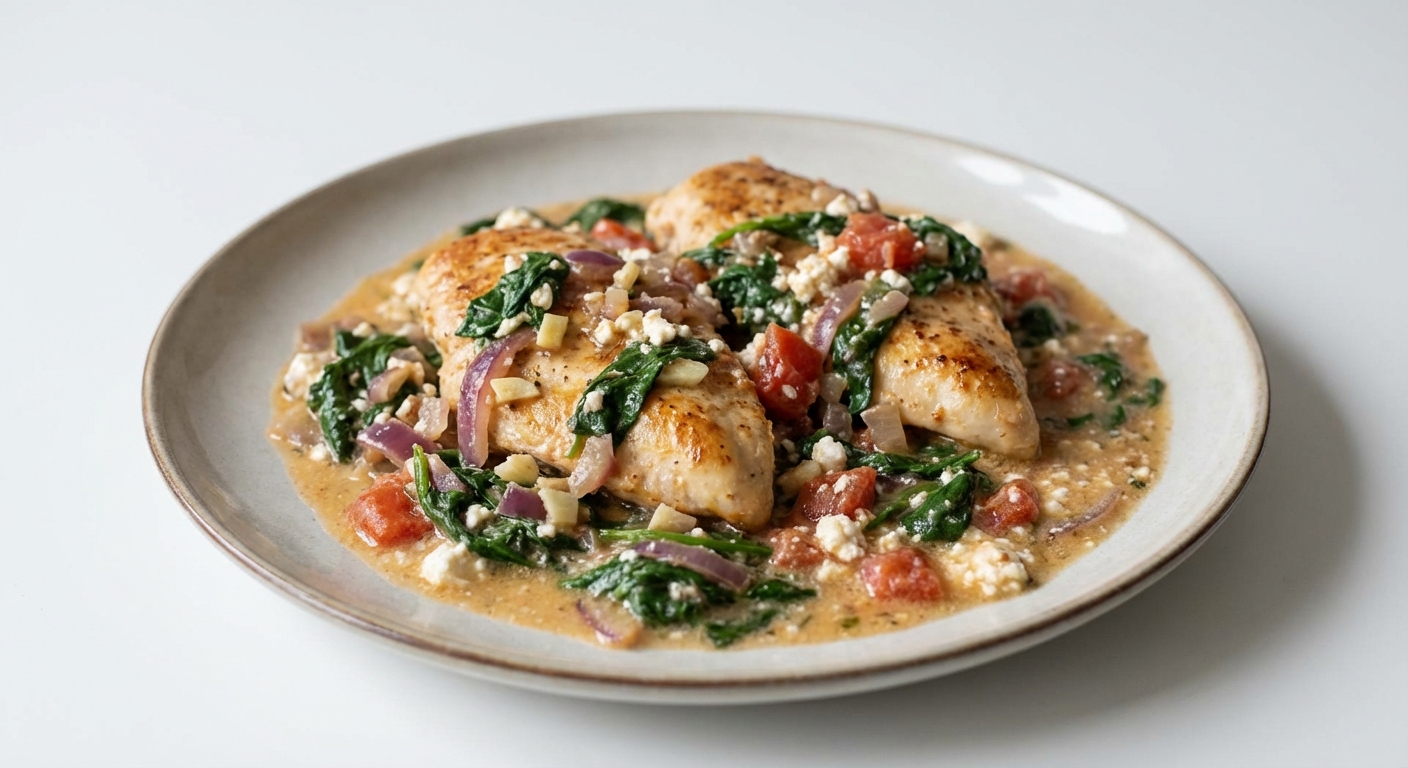 Kurczak w Sosie Szpinakowo-Twarogowo-Pomidorowym