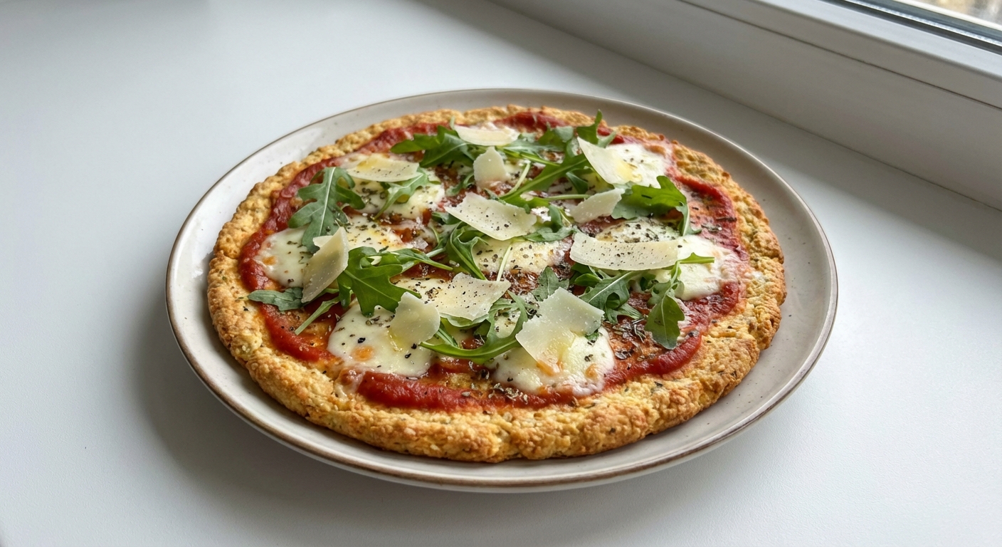 Pizza na twarogowym spodzie z rukolą