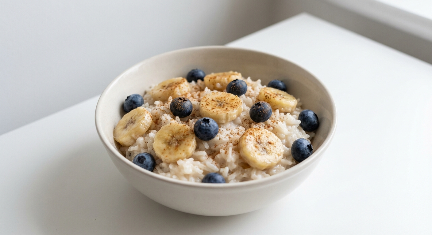 Kokosowy ryż basmati z bananem i borówkami