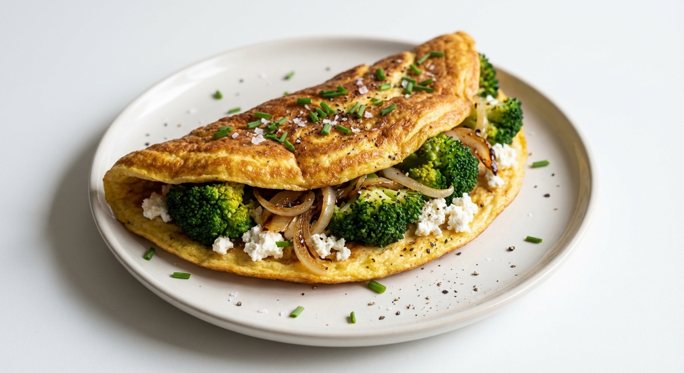 Omlet z Brokułami, Cebulą i Twarogiem