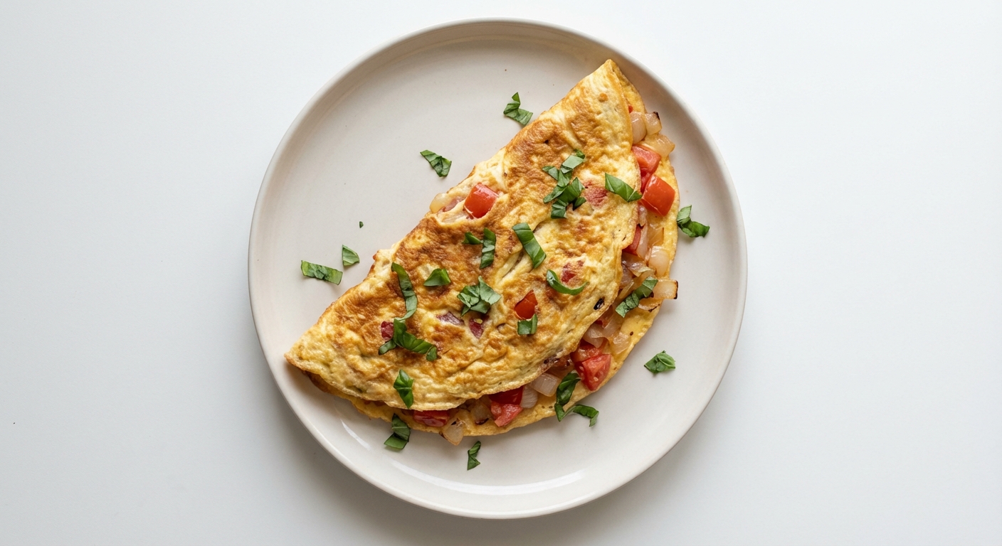 Omlet z Pomidorami, Cebulą i Bazylią