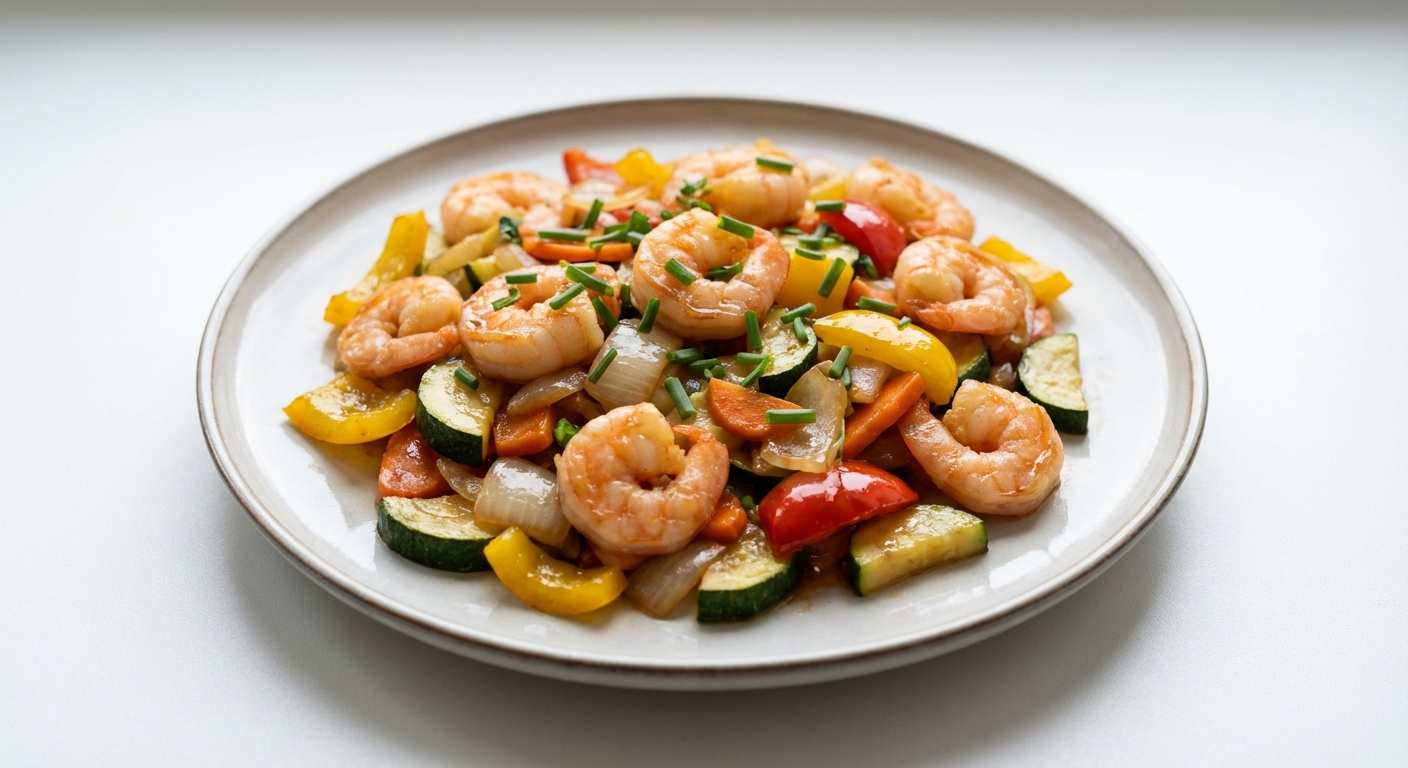 Krewetki Stir-Fry z Miodem i Warzywami