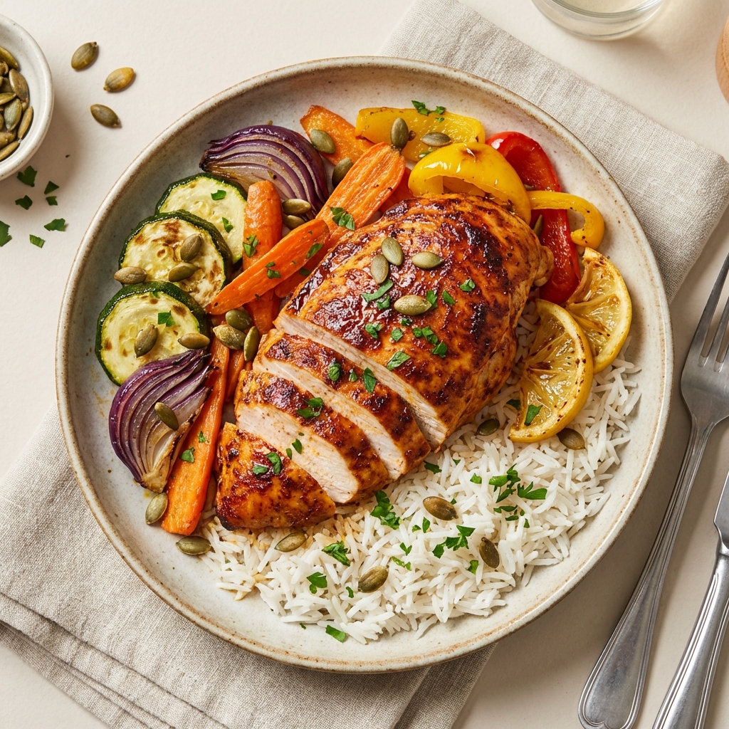 Pieczony Indyk z Warzywami i Ryżem
